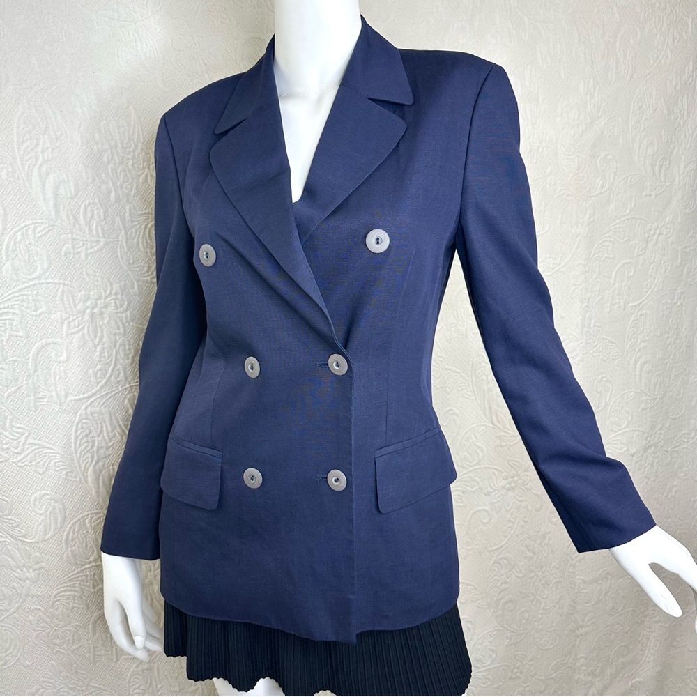 Gil Bret Navy Blue Double-Breasted Viscose/Linen Blazer